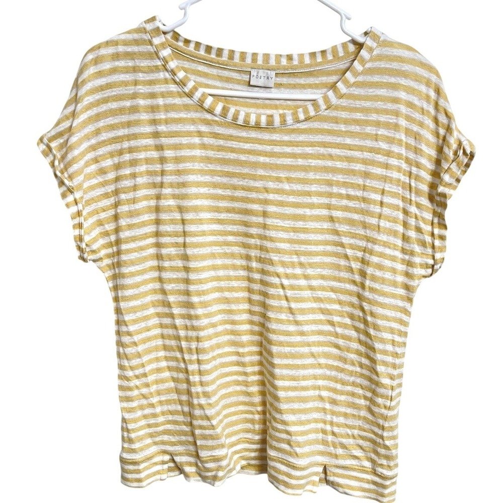 Poetry 100% Linen Striped Cap Sleeve Top Women's US 4 (S) Yellow White Coastal